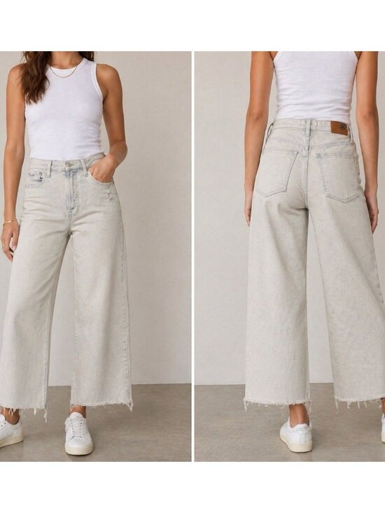 Madewell Denim - Madewell Perfect Vintage Wide Leg Crop Jeans Women 25 Light Wash Raw Hem